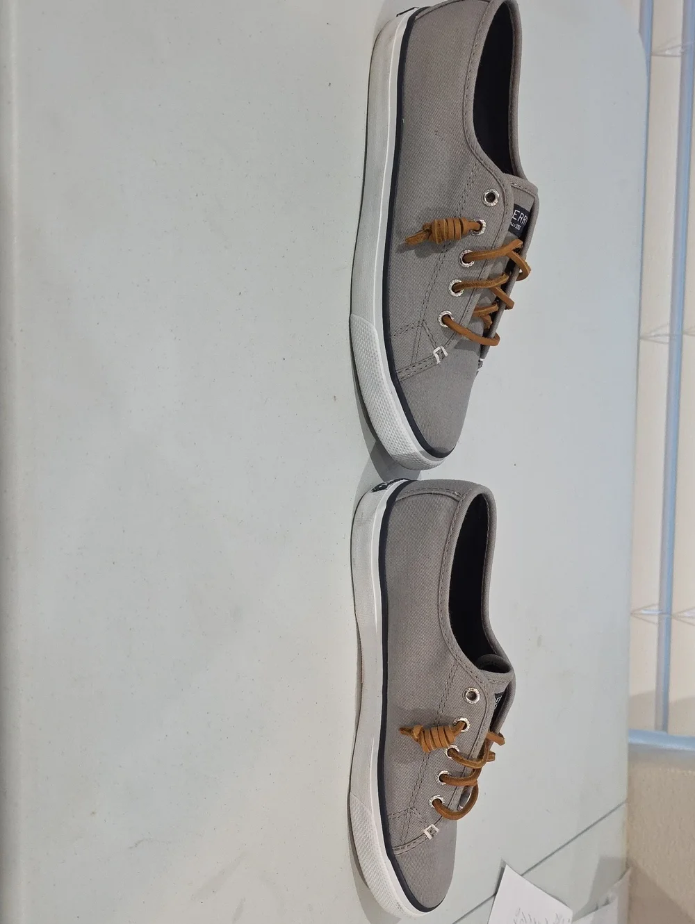 Sperry Women's 6.5 Pier View Gray Canvas Sneaker with Leather Laces